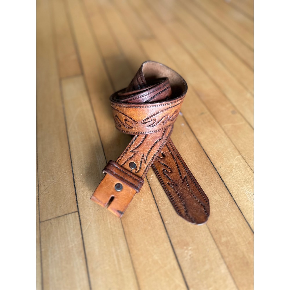 Unbranded 1.5" Western Style Stitched Leather Belt Brown 33-38"